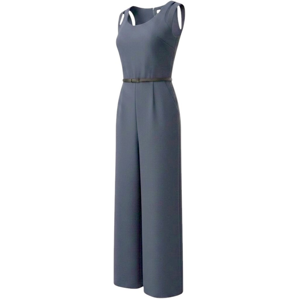 Black Halo Navy Blue Draped Cowl Neck Wide Leg Belted Jumpsuit Size 2